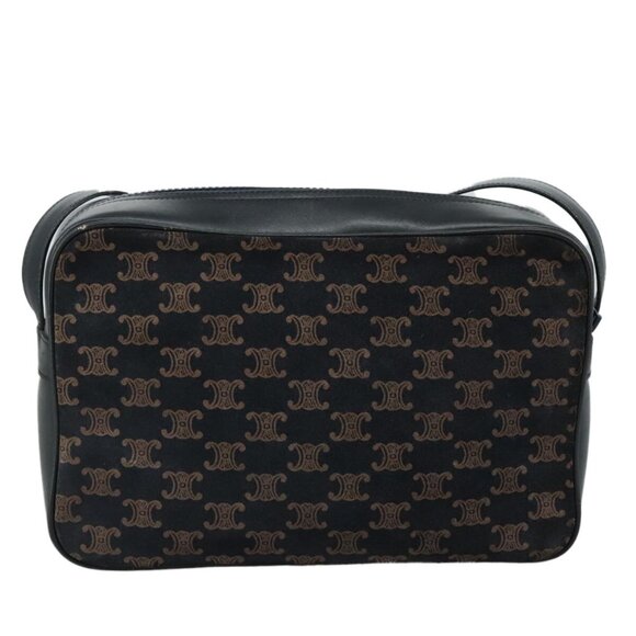 CELINE Macadam Canvas Shoulder Bag Suede Leather Navy Auth - Picture 3 of 16